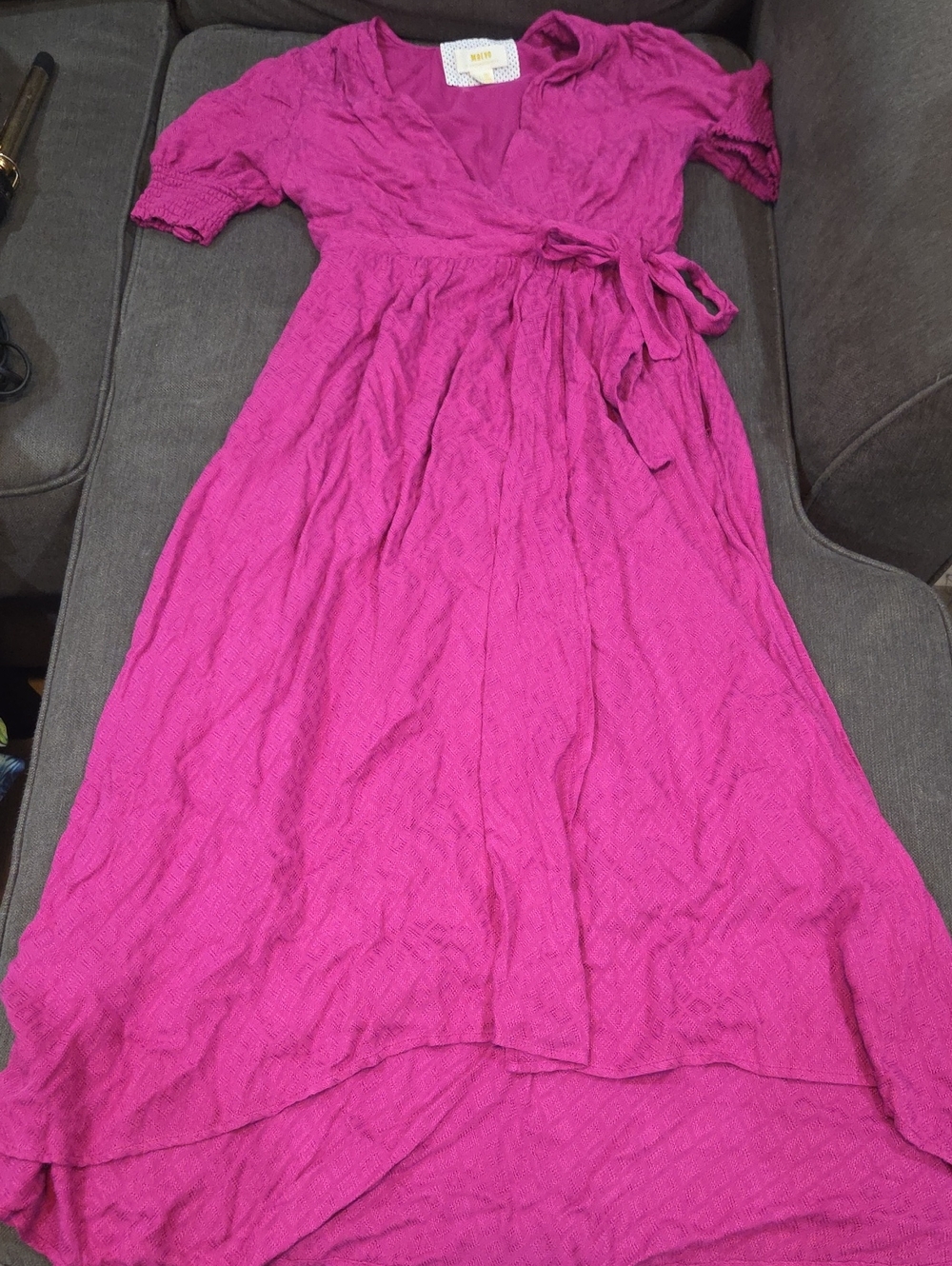 Maeve Magenta High-Low Faux Wrap Dress